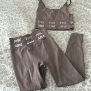 Pink athletic Victoria’s Secret seamless contour leggings and sports bra